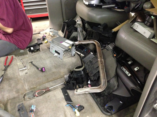 Vehicle interior during repair at Bove's